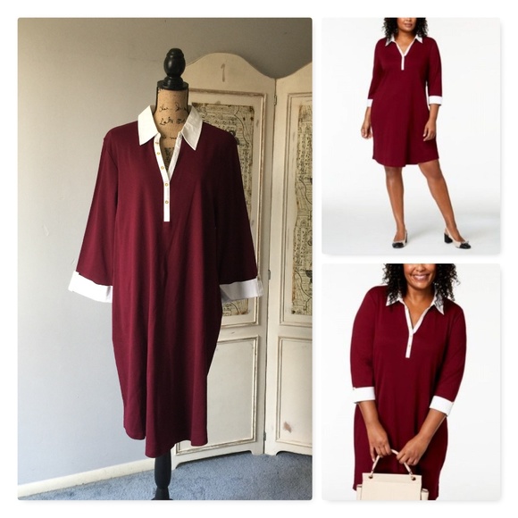 Karen Scott Dresses & Skirts - Karen Scott 3/4-Sleeve Contrast Shirtdress Sz 2X